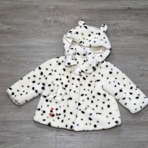 Vintage Faux Fur Spotted Coat Removable Hood Toddler 2T-3T Bunny Pocket